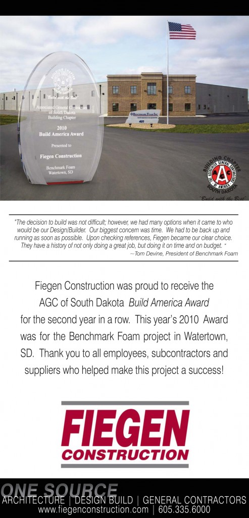 Fiegin Construction wins award for Benchmark Foam project