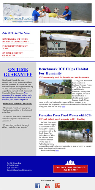 Benchmark Foam July Newsletter – ICF for Habitat for Humanity and Flood Water Protection